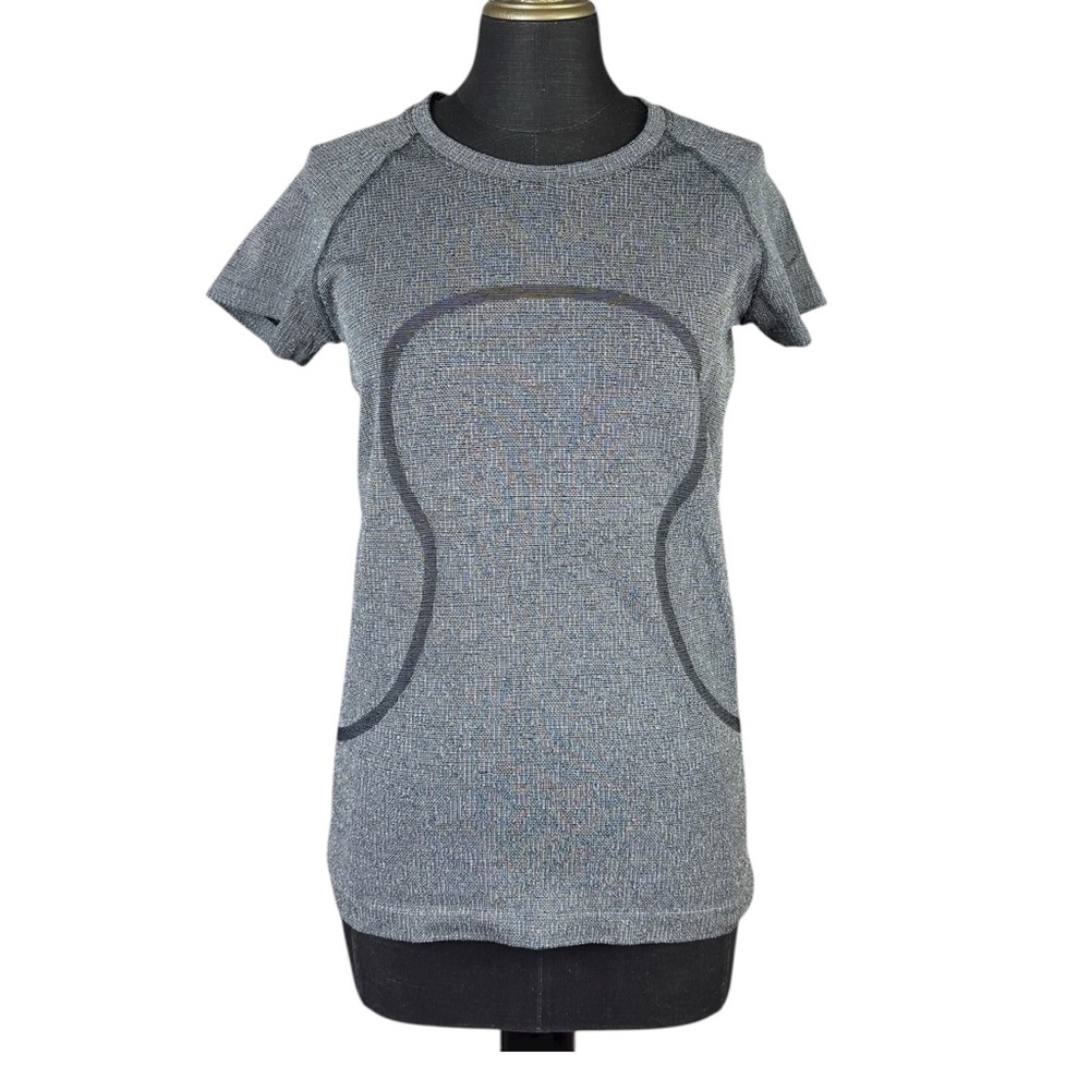 Lululemon Top Short Sleeve Swiftly Tech Grey Black Texture Size 8